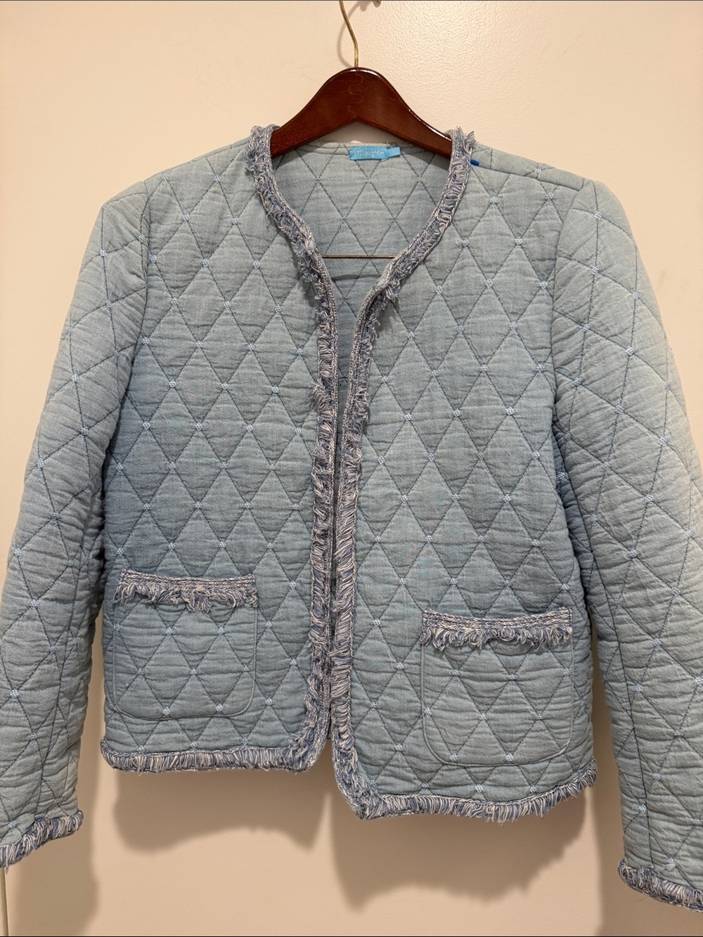 J McLaughlin NWOT Light Blue Quilted Fringe-Trim Blazer